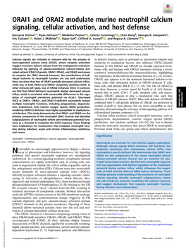 ORAI1 and ORAI2 Modulate Murine Neutrophil Calcium Signaling, Cellular Activation, and Host Defense