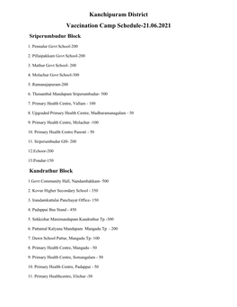 Kanchipuram District Vaccination Camp Schedule-21.06.2021 Sriperumbudur Block