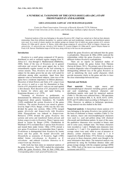 A Numerical Taxonomy of the Genus Rosularia (Dc.) Stapf from Pakistan and Kashmir