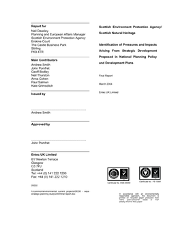 Identification of Pressures and Impacts Arising Frm Strategic Development