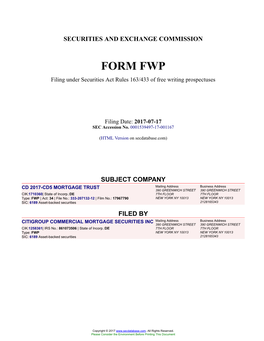 CD 2017-CD5 MORTGAGE TRUST Form FWP Filed 2017-07-17