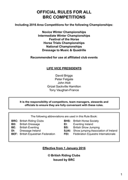 Official Rules for All Brc Competitions