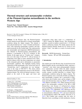 Thermal Structure and Metamorphic Evolution of the Piemont-Ligurian Metasediments in the Northern Western Alps