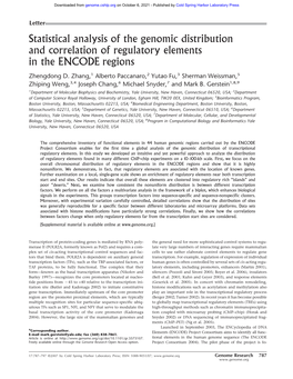Statistical Analysis of the Genomic Distribution and Correlation of Regulatory Elements in the ENCODE Regions