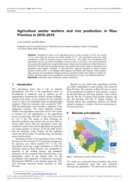 Agriculture Sector Workers and Rice Production in Riau Province in 2010–2018