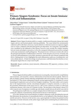 Primary Sjogren Syndrome: Focus on Innate Immune Cells and Inﬂammation