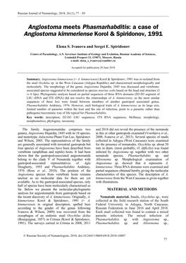 Angiostoma Meets Phasmarhabditis: a Case of Angiostoma Kimmeriense Korol & Spiridonov, 1991