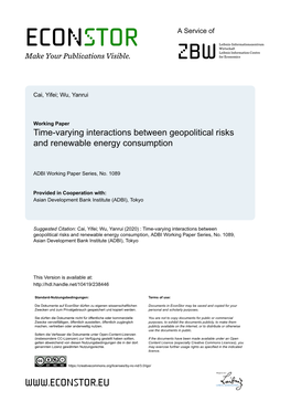 Time-Varying Interactions Between Geopolitical Risks and Renewable Energy Consumption