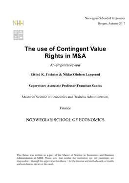 The Use of Contingent Value Rights in M&A