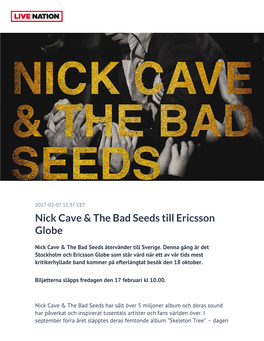 Nick Cave & the Bad Seeds Till Ericsson Globe