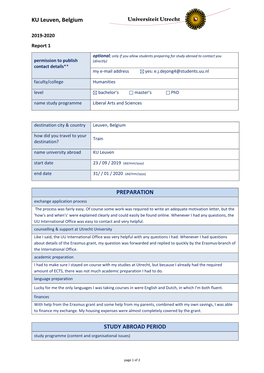 KU Leuven, Belgium PREPARATION STUDY ABROAD