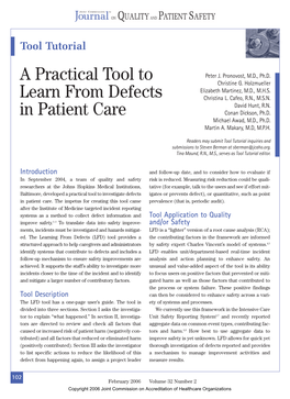 A Practical Tool to Learn from Defects in Patient Care