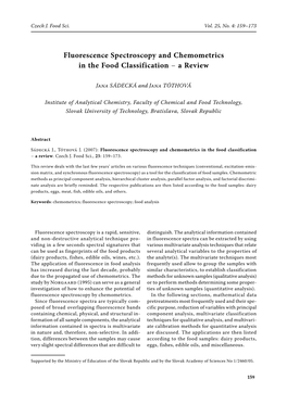 Fluorescence Spectroscopy and Chemometrics in the Food Classification − a Review