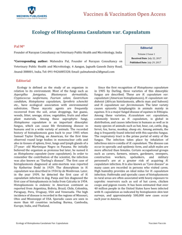 Ecology of Histoplasma Casulatum Var. Capsulatum