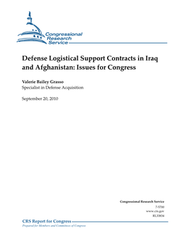 Defense Logistical Support Contracts in Iraq and Afghanistan: Issues for Congress