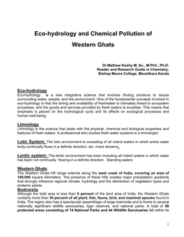 Eco-Hydrology and Chemical Pollution of Western Ghats