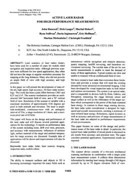 Active Laser Radar for High-Performance Measurements