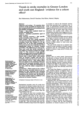 Trends in Stroke Mortality in Greater London and South East England