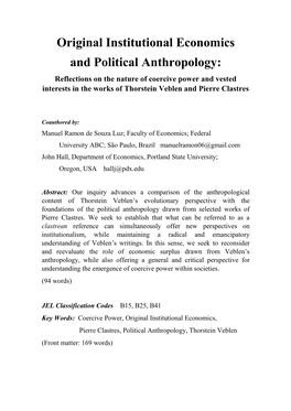 Original Institutional Economics and Political Anthropology