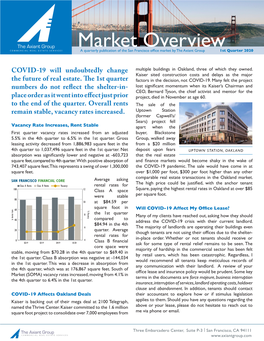 Market Overview a Quarterly Publication of the San Francisco Office Market by the Axiant Group 1St Quarter 2020