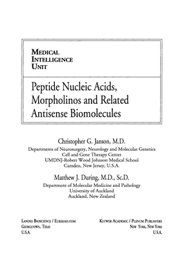 Peptide Nucleic Acids, Morpholinos and Related Antisense Biomolecules