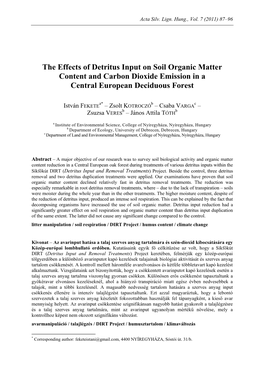 The Effects of Detritus Input on Soil Organic Matter Content and Carbon Dioxide Emission in a Central European Deciduous Forest