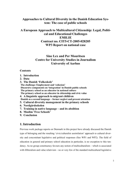 Approaches to Cultural Diversity in the Danish Education Sys- Tem: the Case of Public Schools