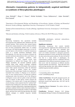 Alternative Transmission Patterns in Independently Acquired Nutritional Co-Symbionts of Dictyopharidae Planthoppers