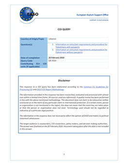 COI QUERY Disclaimer