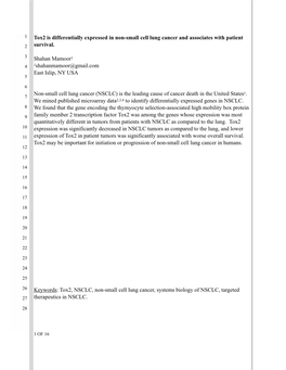 TOX2 Is Differentially Expressed in Non-Small Cell Lung Cancer-PDF 092220