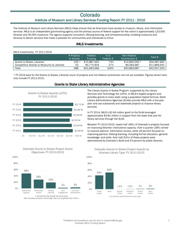 Colorado Funding Report: FY 2011 – 2016