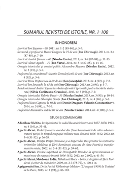Sumarul Revistei De Istorie, Nr. 1-100