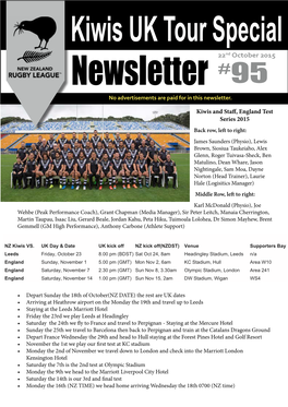 22Nd October 2015 Newsletter #95 No Advertisements Are Paid for in This Newsletter
