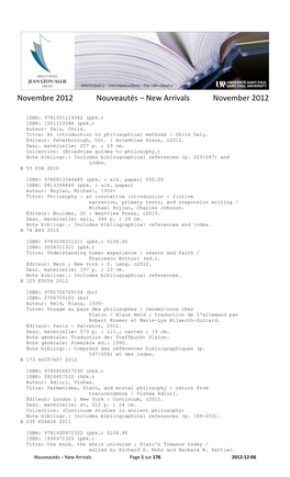 Novembre 2012 Nouveautés – New Arrivals November 2012