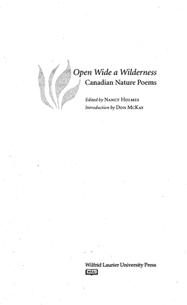 Open Wide a Wilderness Canadian Nature Poems