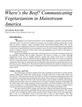 Where's the Beef? Communicating Vegetarianism in Mainstream America