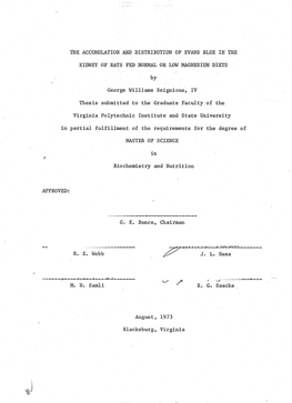 THE ACCUMULATION and DISTRIBUTION of EVANS BLUE in the KIDNEY of RATS FED NORMAL OR LOW MAGNESIUM DIETS by George Williams Seign