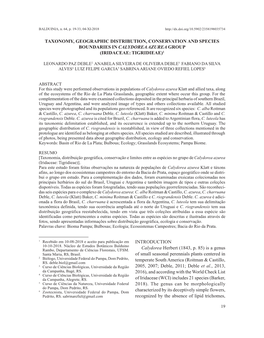 Taxonomy, Geographic Distribution, Conservation and Species Boundaries in Calydorea Azurea Group (Iridaceae: Tigridieae)1 Introd