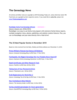 The Genealogy News, November 2010
