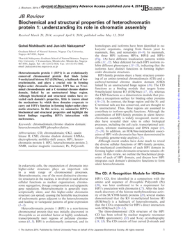 JB Review Biochemical and Structural Properties of Heterochromatin Protein 1: Understanding Its Role in Chromatin Assembly