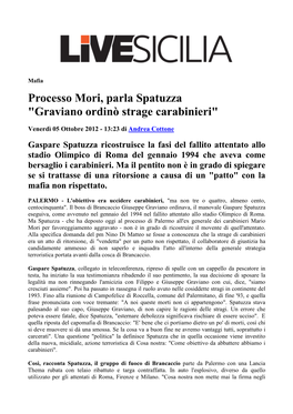 Processo Mori, Parla Spatuzza "Graviano Ordinò Strage Carabinieri"