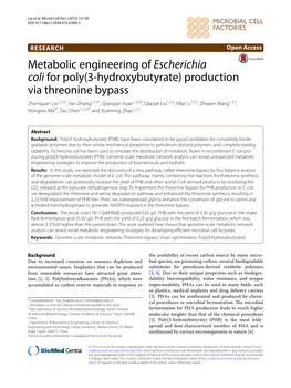 Metabolic Engineering of Escherichia Coli for Poly(3-Hydroxybutyrate)