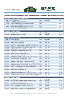 Price List - Cook School