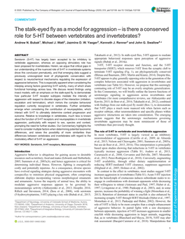 The Stalk-Eyed Fly As a Model for Aggression – Is There a Conserved Role for 5-HT Between Vertebrates and Invertebrates? Andrew N