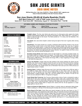 2019 Game Notes