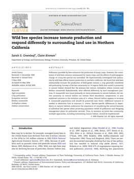 Wild Bee Species Increase Tomato Production and Respond Differently to Surrounding Land Use in Northern California