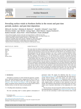 Prevailing Surface Winds in Northern Serbia in the Recent and Past Time Periods; Modern- and Past Dust Deposition ⁎ Milivoj B