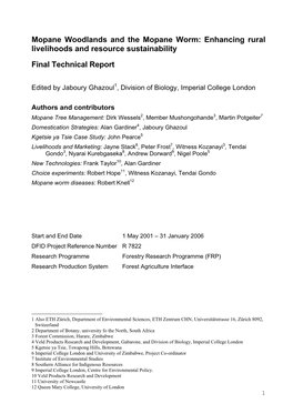 Mopane Woodlands and the Mopane Worm: Enhancing Rural Livelihoods and Resource Sustainability