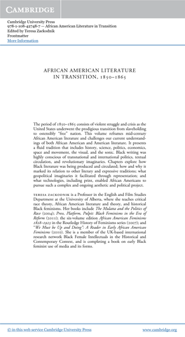 African American Literature in Transition, 1850–1865