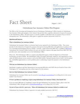 Ombudsman Case Assistance Online Pilot Program Fact Sheet